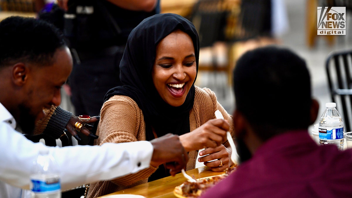 Rep. Ilhan Omar eats lunch in Karmel Mall of Somalia in Minneapolis. Minn., Friday, October 23, 2026.